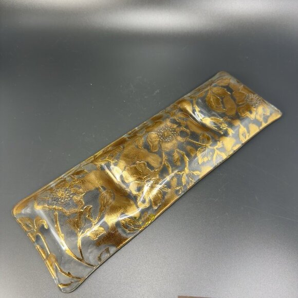 Vintage 3 Part Divided Dish Plate Platter With Heavy Gold Painting Flower Decor - Picture 8 of 12